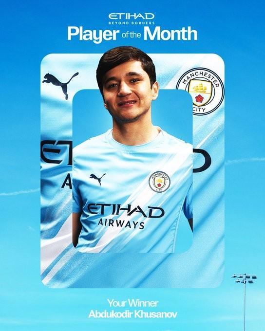 kaiyun-官方:乌兹别克斯坦后卫胡桑诺夫当选曼城3月最佳球员